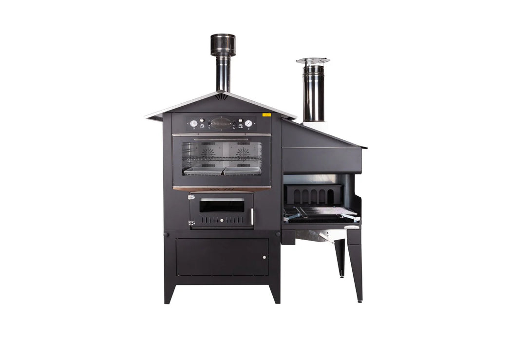 Rossofuoco SEDICINONI BLACK Outdoor wood-fired oven with separate combustion - black/stainless steel with Falo