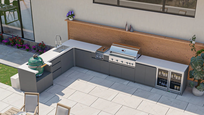 Whistler Fairford Grey L Shape Outdoor Kitchen Burford 5 Burner Barbecue