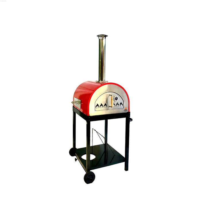 WPPO Hybrid 25 in. Wood & Gas Fired Pizza Oven (Red) with Cart and Gas Attachment - WKE-04WG-RED