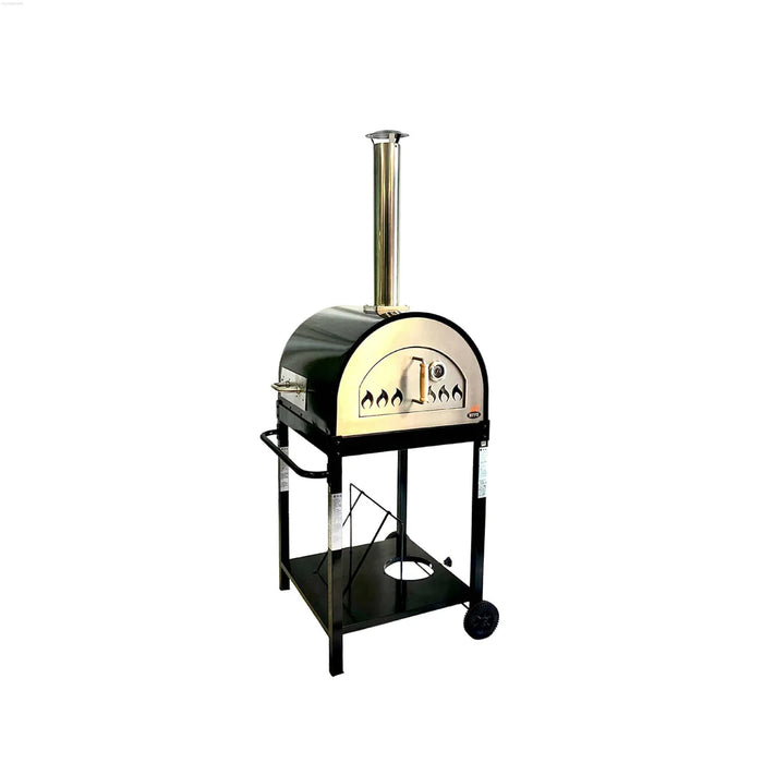 WPPO Hybrid 25 in. Wood & Gas Fired Pizza Oven (Black) with Cart and Gas Attachment - WKE-04WG-BLK