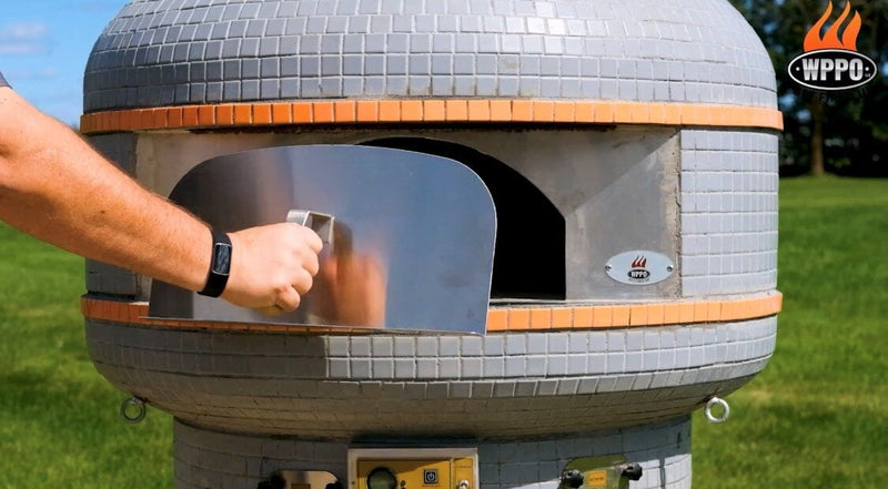 WPPO Lava Series 48 in. Digital Controlled Wood Fired Pizza Oven (Grey/Orange Tile) with Convection Fan - WKPM-D1200