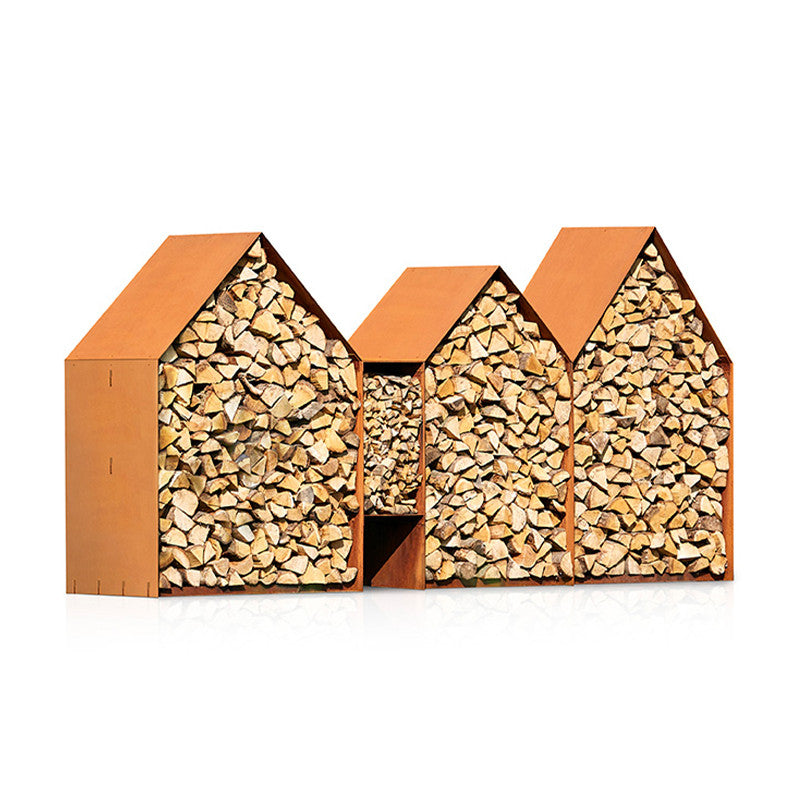 Wood Storage Bruges 3 Houses CorTen Steel  | RB73
