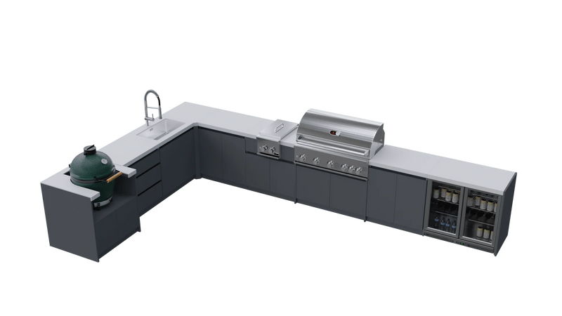 Whistler Fairford Grey L Shape Outdoor Kitchen Burford 5 Burner Barbecue