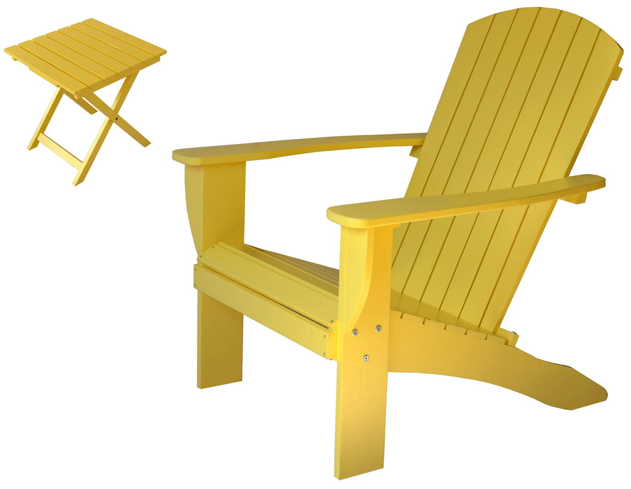 Yellow Extra-Wide Solid Cedar Adirondack Chair with Built-In Bottle Opener and Matching Folding Table