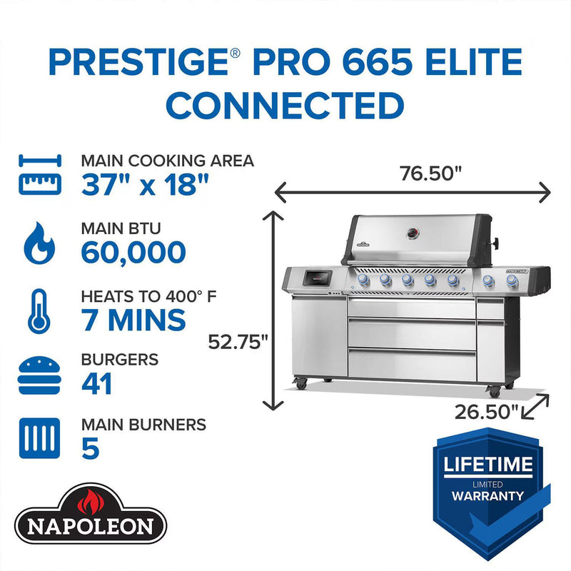 Napoleon Prestige PRO 665 Elite 5-Burner Grill w/ Smart Technology & Electric Smoker Box - PRO665VXRSIBPSS