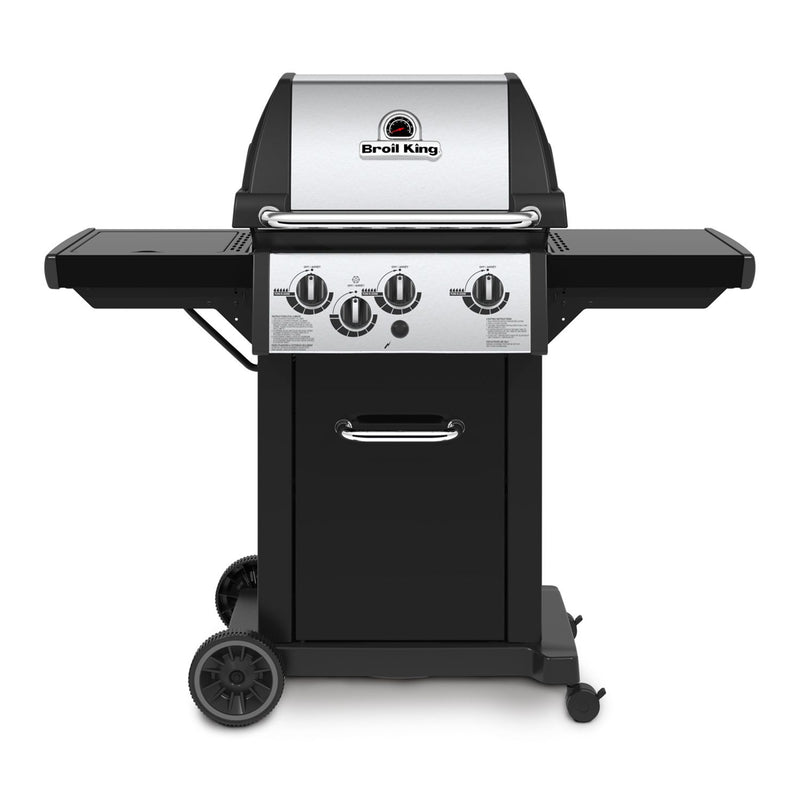 Broil King MON-340 Monarch 340 3-Burner Grill on 2-Wheel Cart with Side Burner, 22-Inches