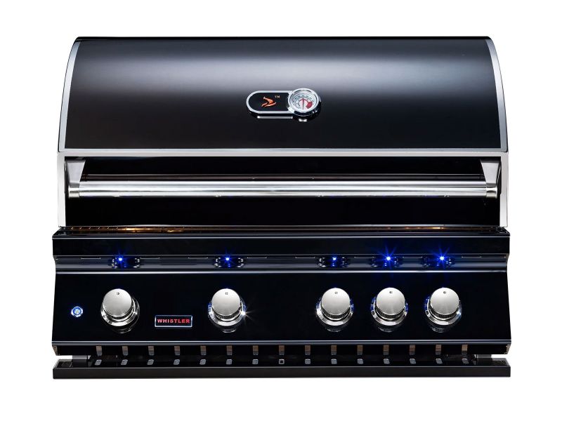 Whistler 4-Burner 102 x 28-Inch Gas Grill Island with Infrared Rear Burner, Refrigerator, Double Side Burner, and Rotisserie Kit - Black Stainless