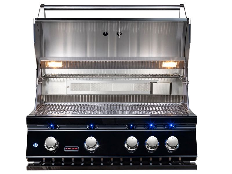 Whistler 34-Inch 4-Burner Gas Grill With Rear Infrared Burner, Grill Lights, Rotisserie Kit & Cover - Black Stainless