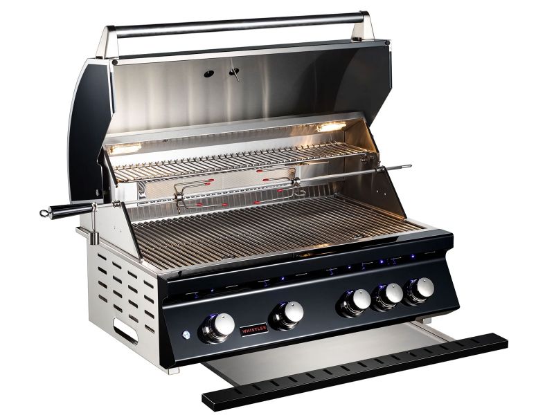 Whistler 4-Burner 102 x 28-Inch Gas Grill Island with Infrared Rear Burner, Refrigerator, Double Side Burner, and Rotisserie Kit - Black Stainless