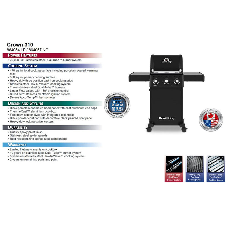 Broil King CRN-864 Crown 310 Stainless Steel Gas Grill, 50-Inches