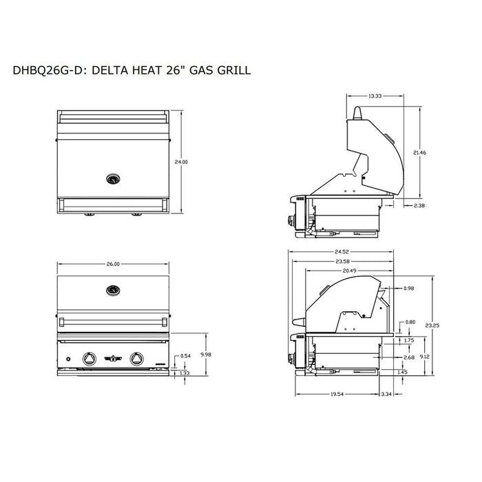 Delta Heat DHBQ26G-D Built-In Gas Grill, 26-Inches