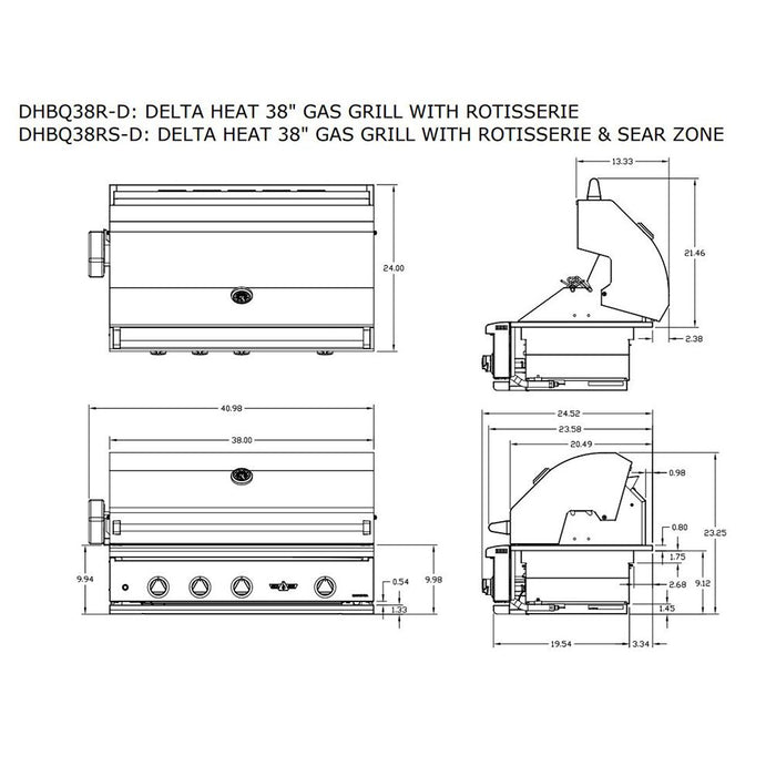 Delta Heat DHBQ38-D Built-In Gas Grill, 38-Inches