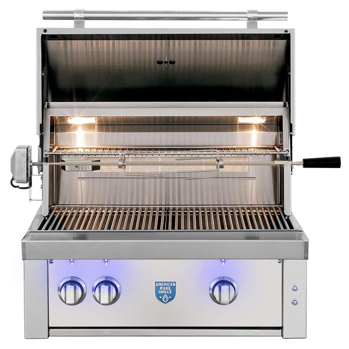 American Made Grills AMG-EST30 Estate 30-Inch Built-In Gas Grill with Infrared Searing Burner and Rotisserie Kit