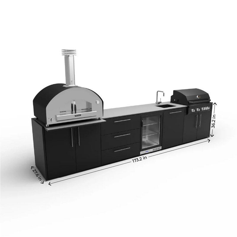 Outdoor Kitchen Elysia with Gas Barbecue, Pizza Oven, Fridge and Sink