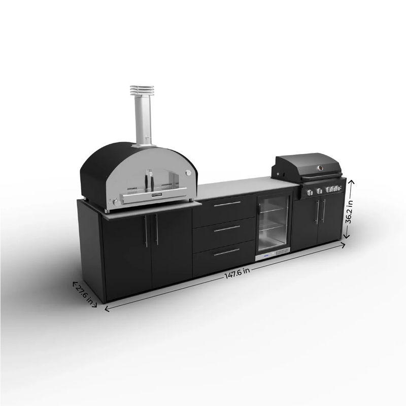 Outdoor Kitchen Elysia with Gas Barbecue, Pizza Oven, Fridge