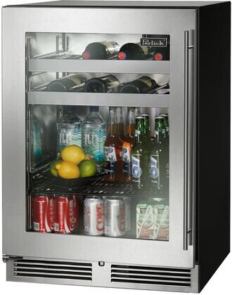 Perlick 24 Inch Built-In Beverage Center, R600a Refrigerant, Touch-Screen Control Operation, and Energy Star Rated: Stainless Steel Glass Door, Lock Factory Installed