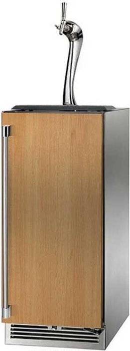 Perlick 15 Inch Built-in Indoor Beer Dispenser with 1 Sixth-Barrel Capacity, 525 BTU Compressor, Adara Tower Flow Control Faucet, Stainless Steel, Panel Ready Solid Door