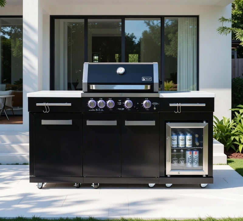 Mont Alpi 957 Propane Island W/ Compact Refrigerator, Infrared Rear Burner & Rotisserie Kit - MA-957FC