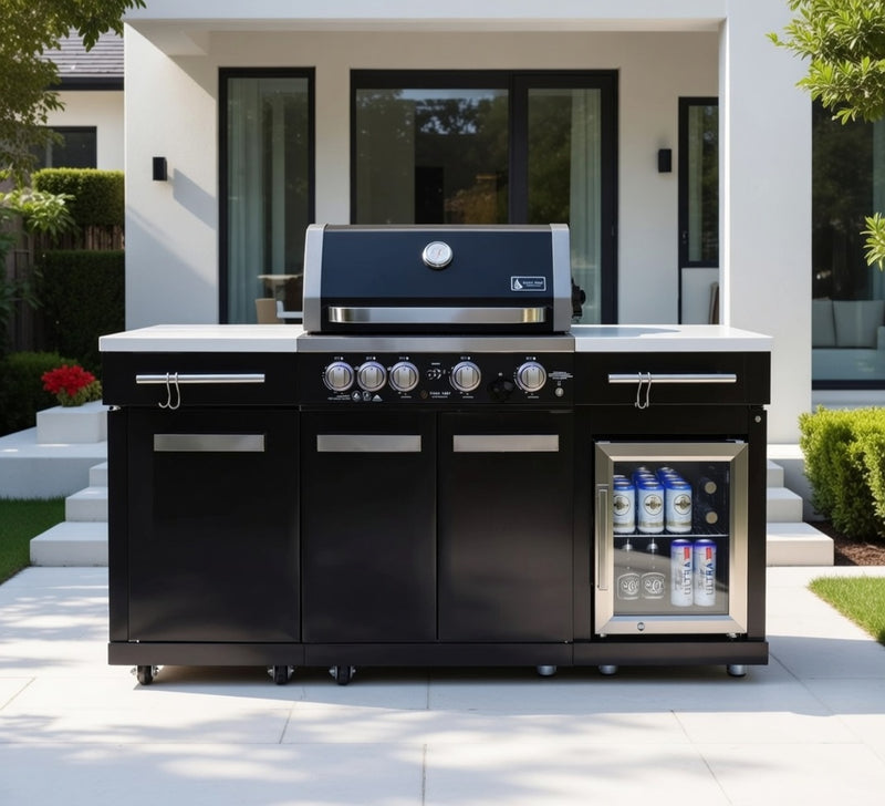 Mont Alpi 957 Propane Island W/ Compact Refrigerator, Infrared Rear Burner & Rotisserie Kit - MA-957FC