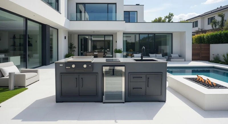 Grillandia Outdoor Kitchen Entertainment Bar and Stools