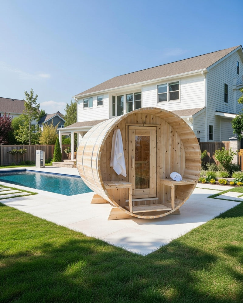 Dundalk Canadian Timber White Cedar Serenity Outdoor Sauna With Shingle Roof | 2-4 People | Wood or Electric Heater