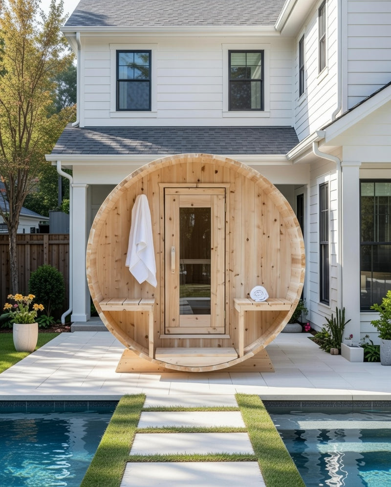 Dundalk Canadian Timber White Cedar Serenity Outdoor Sauna With Shingle Roof | 2-4 People | Wood or Electric Heater