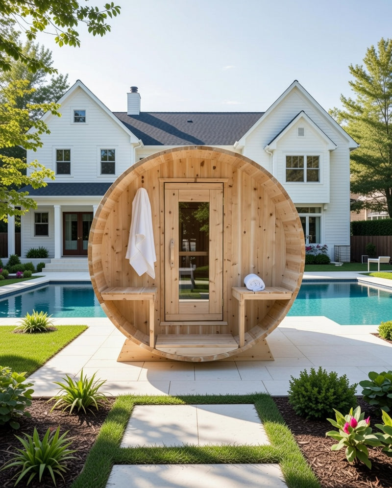 Dundalk Canadian Timber White Cedar Serenity Outdoor Sauna With Shingle Roof | 2-4 People | Wood or Electric Heater