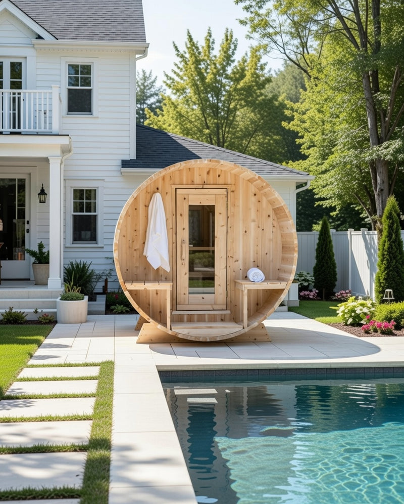 Dundalk Canadian Timber White Cedar Serenity Outdoor Sauna With Shingle Roof | 2-4 People | Wood or Electric Heater