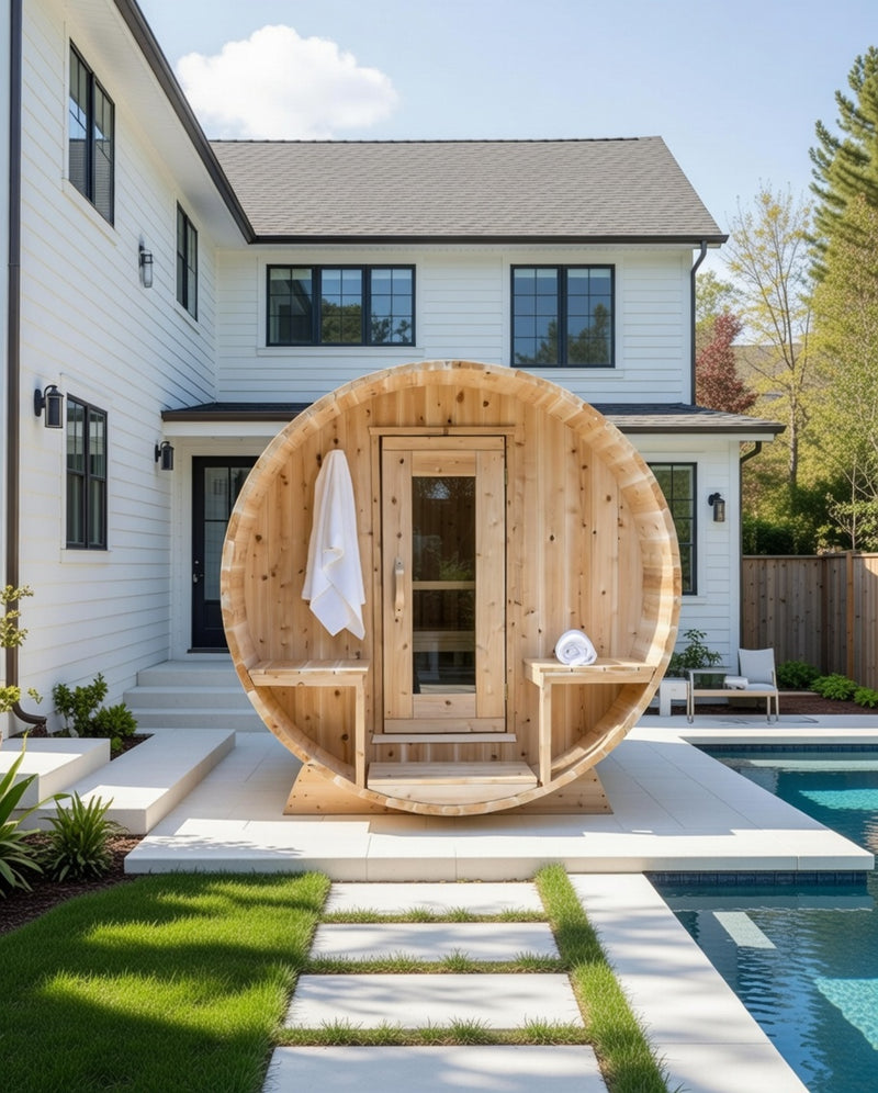 Dundalk Canadian Timber White Cedar Serenity Outdoor Sauna With Shingle Roof | 2-4 People | Wood or Electric Heater