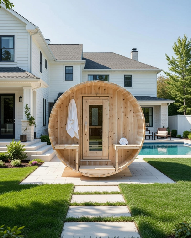Dundalk Canadian Timber White Cedar Serenity Outdoor Sauna With Shingle Roof | 2-4 People | Wood or Electric Heater