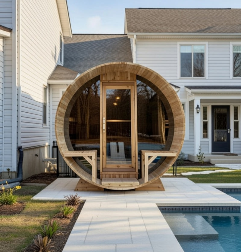 Dundalk Canadian Timber Tranquility MP Barrel Sauna | 2-4 People | Wood or Electric Heater