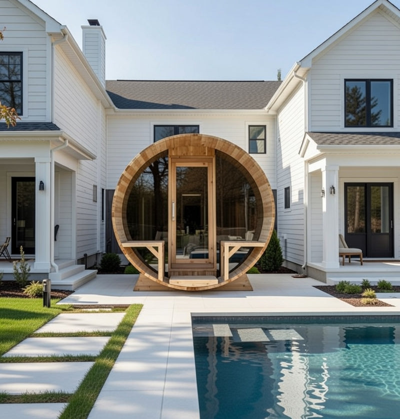 Dundalk Canadian Timber Tranquility MP Barrel Sauna | 2-4 People | Wood or Electric Heater