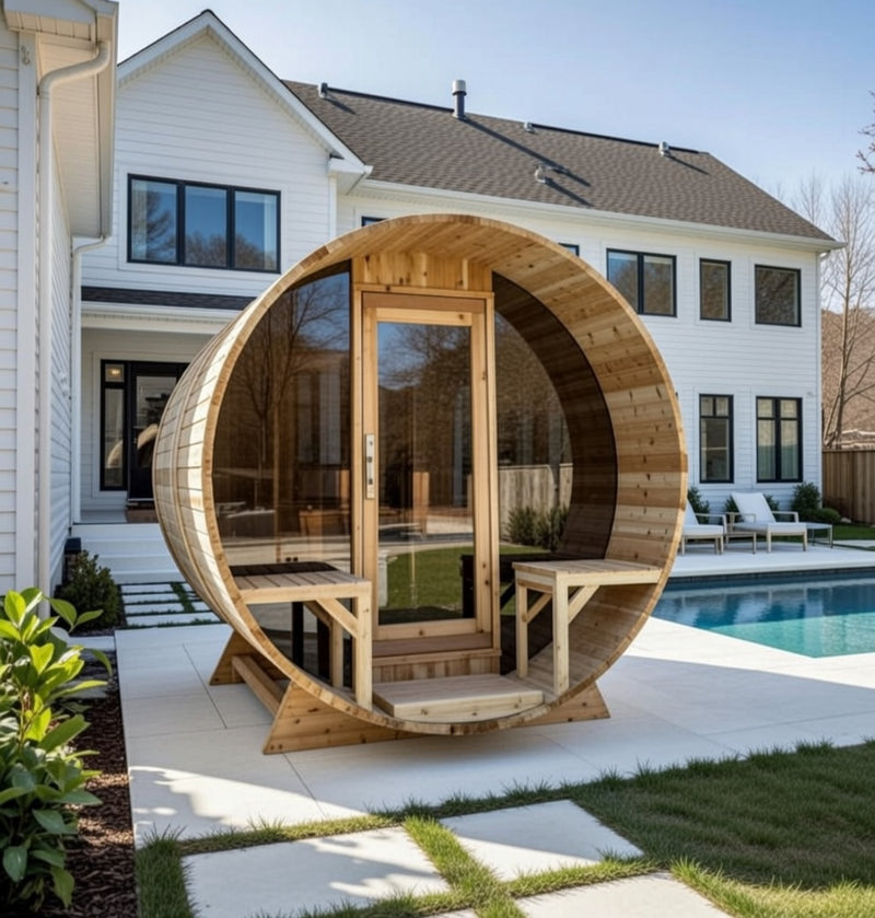 Dundalk Canadian Timber Tranquility MP Barrel Sauna | 2-4 People | Wood or Electric Heater