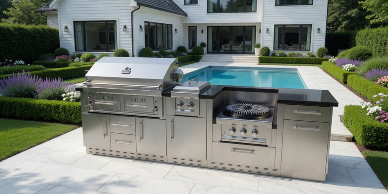 Sunstone Dallas 9'-11" Gas/Charcoal/Wood Burning Grill & Power Burner Island Package