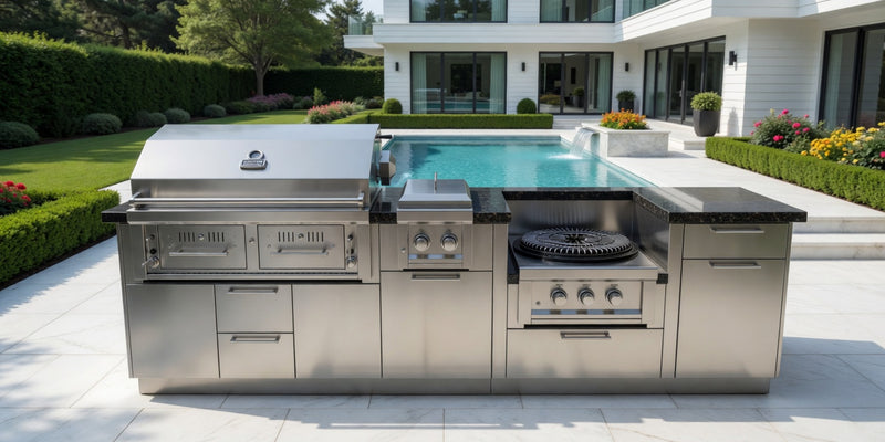 Sunstone Dallas 9'-11" Gas/Charcoal/Wood Burning Grill & Power Burner Island Package