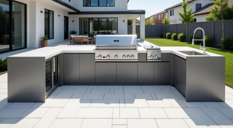 Whistler 5-Burner 163 x 92-Inch Gas Grill Island with Two 90-Degree Corners, Infrared Rear Burner, Refrigerator, Sink, Double Side Burner, and Rotisserie Kit