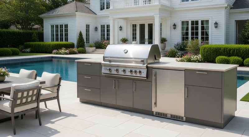 Blaze Morning Glow 10-Ft Outdoor Kitchen Island w/ 40-Inch Premium LTE+ Grill, Fridge in Gunmetal w/ Aeris Countertop