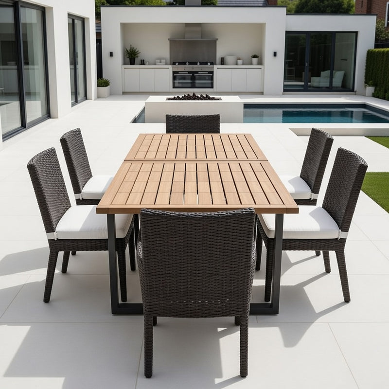 Extendable Teak Dining Set in Bronze Finish and Cushions