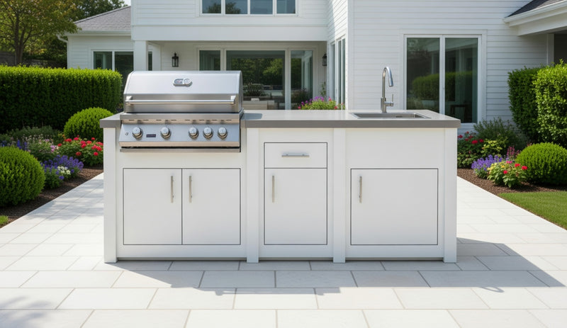 Stoll Aluminum Outdoor Kitchen White, Whistler 34-Inch 4-Burner Gas Grill, and Sink | 8FT