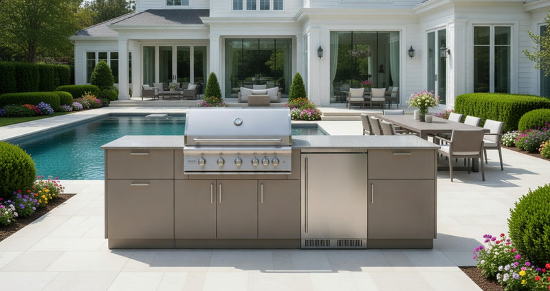 Blaze Morning Glow 10-Ft Outdoor Kitchen Island w/ 40-Inch Premium LTE+ Grill, Fridge in Gunmetal w/ Keon Countertop