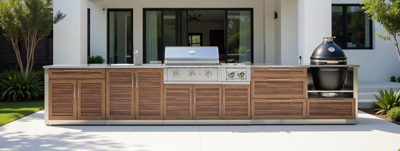 Outdoor Kitchen 8-piece Grove Stainless Steel with Drop-In 304 Stainless Steel Grill