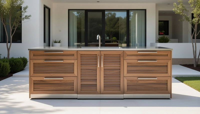 Outdoor Kitchen Stainless Steel Grove Double 3-Drawer and Sink Cabinet