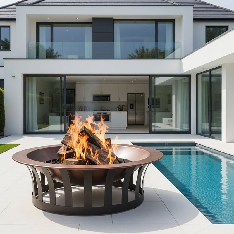 Outdoor Classic Copper Fire Pit, Copper lid and Weather Cover Included