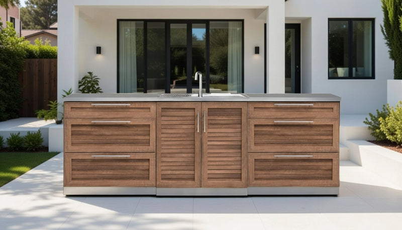 Outdoor Kitchen Stainless Steel Grove Double 3-Drawer and Sink Cabinet
