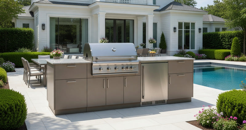 Blaze Morning Glow 10-Ft Outdoor Kitchen Island w/ 40-Inch Premium LTE+ Grill, Fridge in Gunmetal w/ Keon Countertop