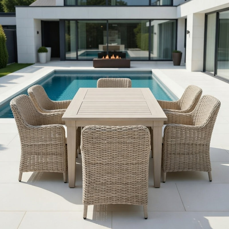 Rectangular Dining Set in Shell Finish and Cushions