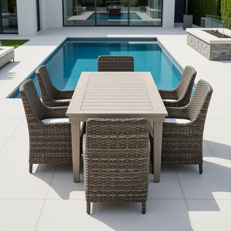 Rectangular Dining Set in Putty Finish Incudes Cushions