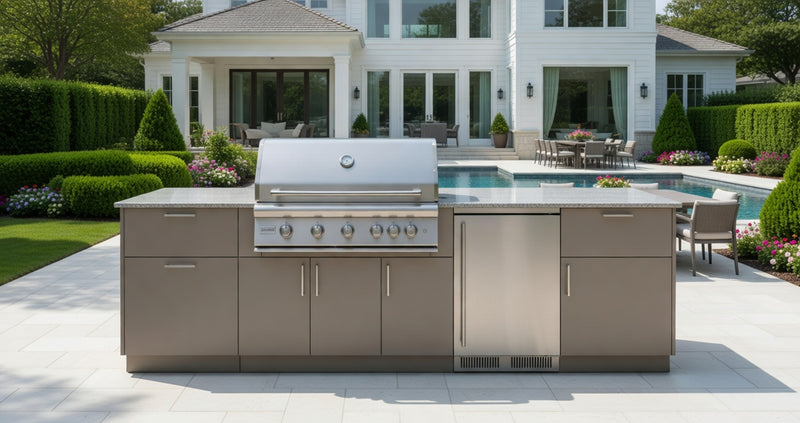 Blaze Morning Glow 10-Ft Outdoor Kitchen Island w/ 40-Inch Premium LTE+ Grill, Fridge in Gunmetal w/ Keon Countertop