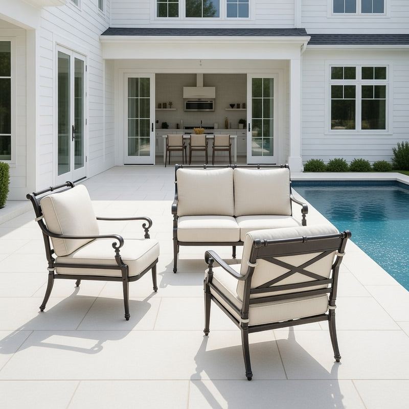 Outdoor Loveseat Set in Slate Finish and Sunbrella Rain Cushions