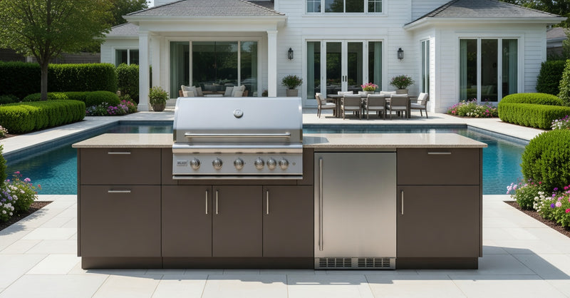 Blaze Morning Glow 10-Ft Outdoor Kitchen Island w/ 40-Inch Premium LTE+ Grill, Fridge in Architectural Bronze w/ Aeris Countertop